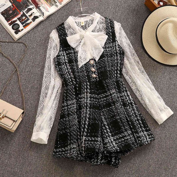 sweet a-line tweed plaid short vest romper autumn winter women bow collar lace shirt + tank pearl button mini jumpsuit 210416, Black;white
sweet a-line tweed plaid short vest romper autumn winter women bow collar lace shirt + tank pearl button mini jumpsuit 210416, Black;white