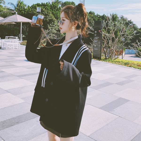 spring female casual notched collar long-sleeved single breasted loose striped black minimalist blazer coat 8p083 210510, White;black
spring female casual notched collar long-sleeved single breasted loose striped black minimalist blazer coat 8p083 210510, White;black