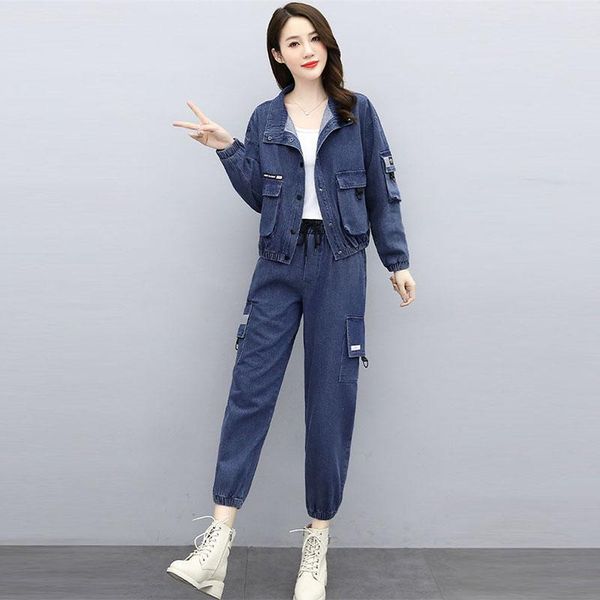 streetwear denim two-piece suits women stand collar jacket and ankle-length cargo pants casual fashion tracksuit women's two piece, White
streetwear denim two-piece suits women stand collar jacket and ankle-length cargo pants casual fashion tracksuit women's two piece, White