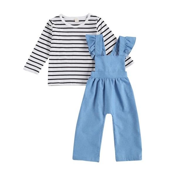 2-piece little girls overall set children stripe print long sleeve and solid color suspenders pants clothing sets, White
2-piece little girls overall set children stripe print long sleeve and solid color suspenders pants clothing sets, White