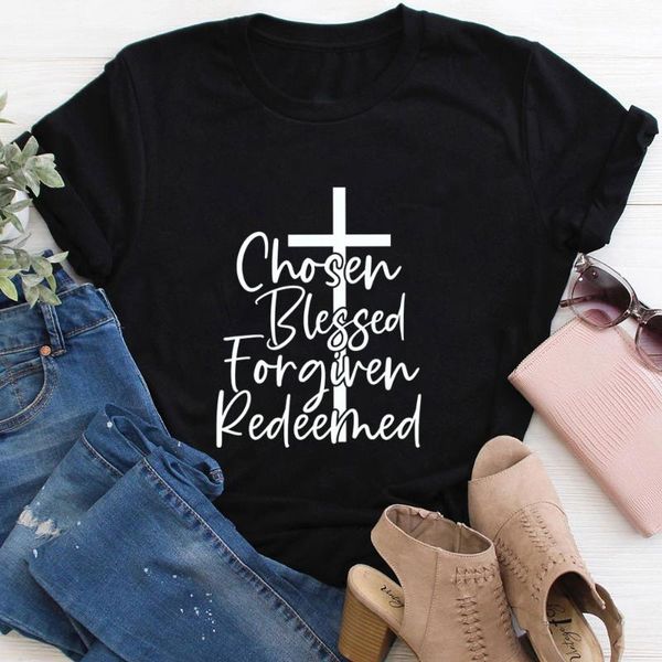 women's t-shirt chosen blessed forgiven cross print 100%cotton women tshirt christian shirt funny summer autumn casual short sleeve t, White
women's t-shirt chosen blessed forgiven cross print 100%cotton women tshirt christian shirt funny summer autumn casual short sleeve t, White