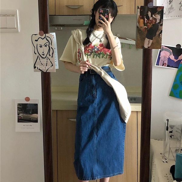 skirts 2021 long denim elegant front high waist button decoration summer women's a-line, Black 
skirts 2021 long denim elegant front high waist button decoration summer women's a-line, Black