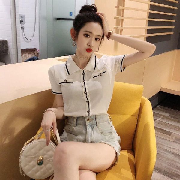 women's t-shirt 2021 summer short sleeve slim fit lapel temperament base coat korean single breasted knitted wear, White
women's t-shirt 2021 summer short sleeve slim fit lapel temperament base coat korean single breasted knitted wear, White