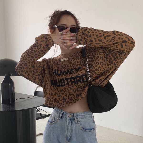 women's hoodies & sweatshirts pp2169 foreign style versatile retro leopard print pullover, Black
women's hoodies & sweatshirts pp2169 foreign style versatile retro leopard print pullover, Black