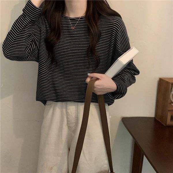 women's t-shirt early autumn 2021 lazy style versatile striped loose thin round neck long sleeve bottomed female rac, White
women's t-shirt early autumn 2021 lazy style versatile striped loose thin round neck long sleeve bottomed female rac, White