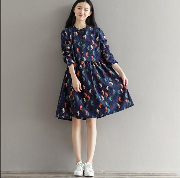 casual dresses mori girl autumn spring women baggy dress stand collar bird printed loose clothes long sleeve elegant corduroy mini cute, Black;gray
casual dresses mori girl autumn spring women baggy dress stand collar bird printed loose clothes long sleeve elegant corduroy mini cute, Black;gray
