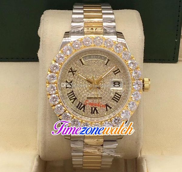 44mm day date a2813 automatic mens watch big diamond bezel gypsophila dial rome markers two tone yellow gold steel bracelet watches timezone, Slivery;brown
44mm day date a2813 automatic mens watch big diamond bezel gypsophila dial rome markers two tone yellow gold steel bracelet watches timezone, Slivery;brown