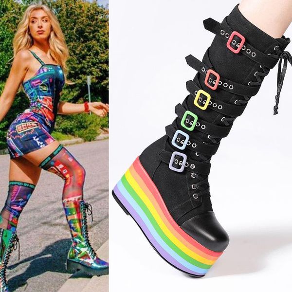 boots knee-high women thick-soled high heels lace-up mixed colors ladies platform shoes winter botas de mujer, Black
boots knee-high women thick-soled high heels lace-up mixed colors ladies platform shoes winter botas de mujer, Black