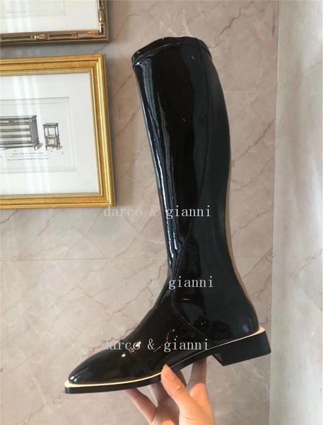 boots knee high women genuine patent leather flat heel back zipper round toe lady winter fashion long handmade ankle strap, Black
boots knee high women genuine patent leather flat heel back zipper round toe lady winter fashion long handmade ankle strap, Black