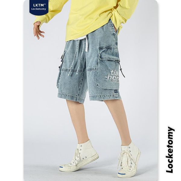 men's jeans summer tooling denim shorts male ins tide brand design sense loose straight five-point pants, Blue
men's jeans summer tooling denim shorts male ins tide brand design sense loose straight five-point pants, Blue