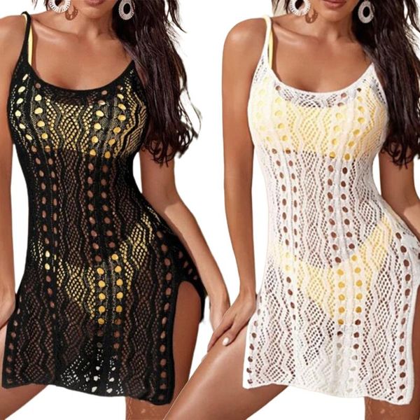 solid color bikini cover ups women sleeveless side split hollow out sling dress for summer women's swimwear, White;black
solid color bikini cover ups women sleeveless side split hollow out sling dress for summer women's swimwear, White;black