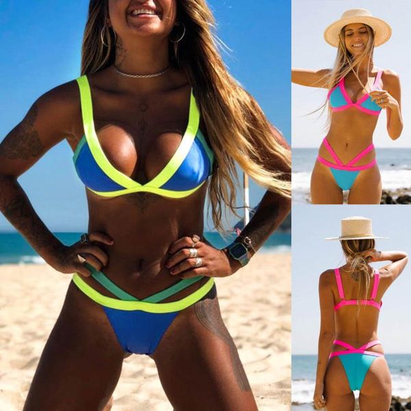 women's swimwear women summer bikini two pieces push up fluorescence swimsuit splicing bathing suit beach swimming, White;black
women's swimwear women summer bikini two pieces push up fluorescence swimsuit splicing bathing suit beach swimming, White;black