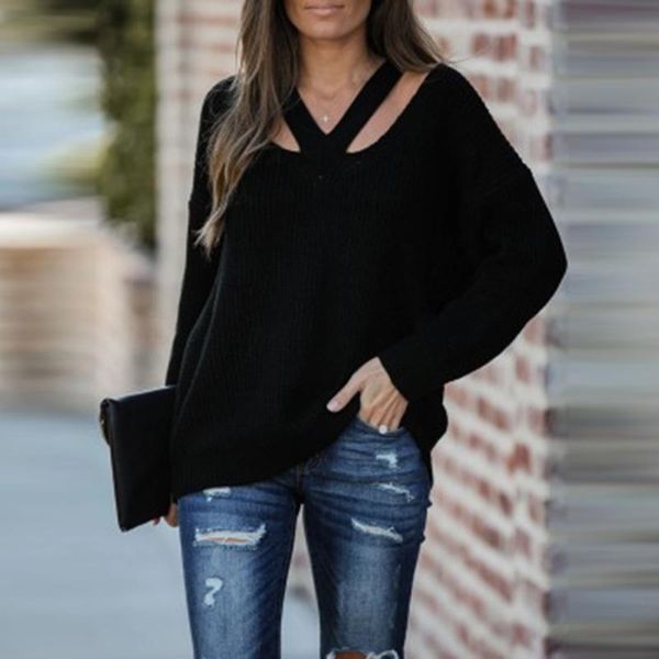 women's sweaters 2021 autumn winter fashion casual hollow out solid color v-neck long sleeve loose knitwear pullovers, White;black
women's sweaters 2021 autumn winter fashion casual hollow out solid color v-neck long sleeve loose knitwear pullovers, White;black