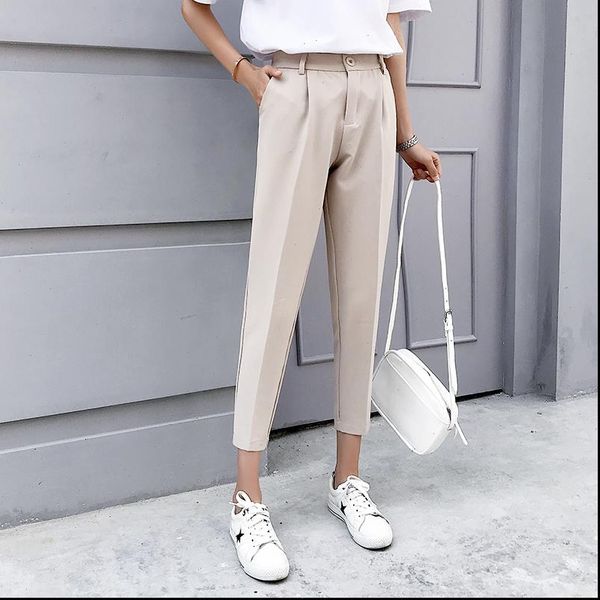 women capris pants spring autumn solid elastic waist harem female causal loose lady ankle length button trousers, Black;white
women capris pants spring autumn solid elastic waist harem female causal loose lady ankle length button trousers, Black;white