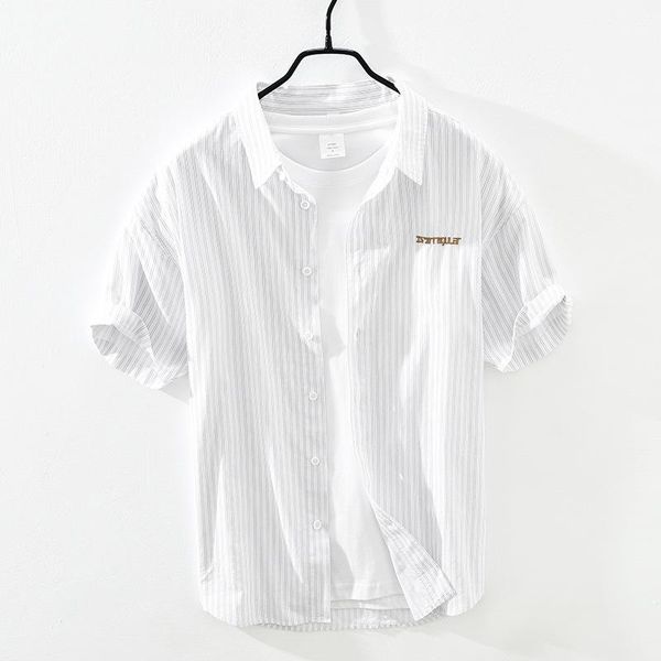 men's casual shirts stripe short sleeve square collar loose youth embroidery shirt, White;black
men's casual shirts stripe short sleeve square collar loose youth embroidery shirt, White;black