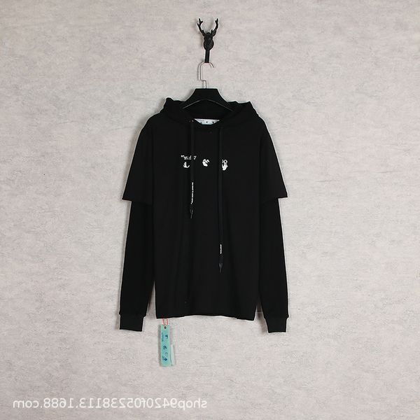 new off winter 2021 autumn melting gradient arrow hooded fake two-piece sweater for men and women, Black