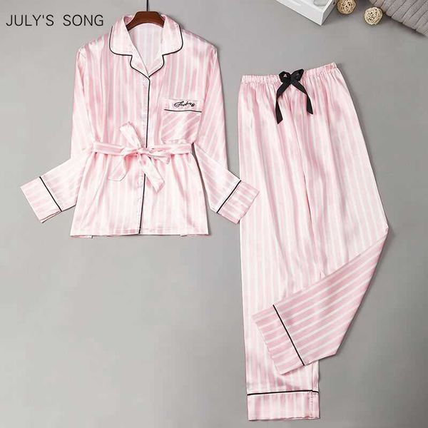 july's song faux silk women pajamas set 2 pieces satin stripes polka dot printed sleepwear long sleeves autumn homewear 210713, Black;red
july's song faux silk women pajamas set 2 pieces satin stripes polka dot printed sleepwear long sleeves autumn homewear 210713, Black;red