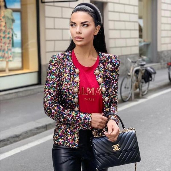 women's jackets ladies long sleeve mesh sequins coat 2021 celebrity designer high street party fashion female, Black;brown
women's jackets ladies long sleeve mesh sequins coat 2021 celebrity designer high street party fashion female, Black;brown