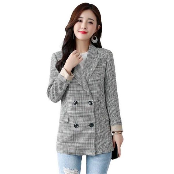 women's suits & blazers 2021 autumn female plaid double breasted slim jackets long woman, White;black
women's suits & blazers 2021 autumn female plaid double breasted slim jackets long woman, White;black
