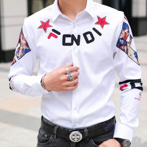 men's casual shirts 2021 long sleeve shirt fashion brand slim print, White;black
men's casual shirts 2021 long sleeve shirt fashion brand slim print, White;black