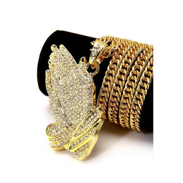 pendant necklaces men's hip hop the praying hands pendants & brother gift gold color crystal alloy men chain jewelry long necklace, Silver 
pendant necklaces men's hip hop the praying hands pendants & brother gift gold color crystal alloy men chain jewelry long necklace, Silver