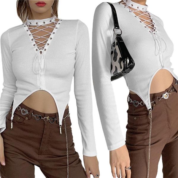 women's t-shirt 2021 fashion crew neck long sleeve drawstring solid color crop bandage slim fit clothes, White
women's t-shirt 2021 fashion crew neck long sleeve drawstring solid color crop bandage slim fit clothes, White