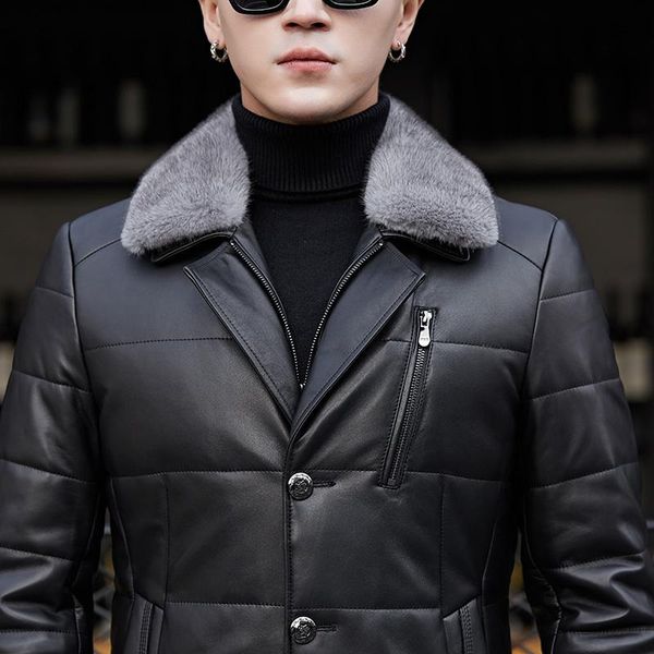 men's leather & faux jacket autumn winter genuine down collar sheepskin coat 2021w17a350 kj3845, Black
men's leather & faux jacket autumn winter genuine down collar sheepskin coat 2021w17a350 kj3845, Black
