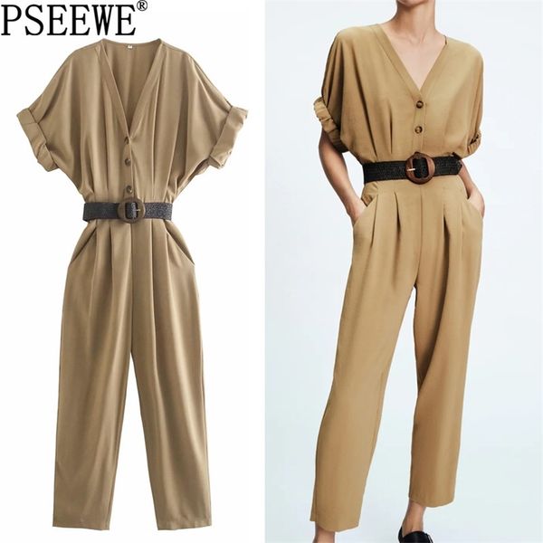 female jumpsuit belt summer elegant woman s ruched short sleeve office casual loose women rompers 210519, Black;white
female jumpsuit belt summer elegant woman s ruched short sleeve office casual loose women rompers 210519, Black;white