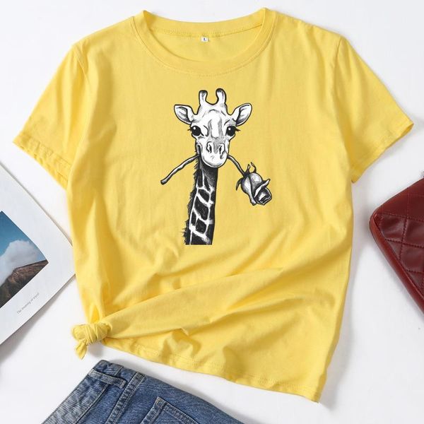 women's t-shirt giraffe with rose in mouth woman tshirt summer short sleeve for women 100%cotton graphic tee female t shirt clothes, White
women's t-shirt giraffe with rose in mouth woman tshirt summer short sleeve for women 100%cotton graphic tee female t shirt clothes, White
