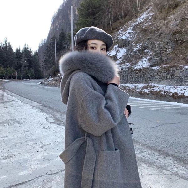 women's new oversized fox fur collar hooded double-sided cashmere coat mid-length 100% pure wool alpaca coat pocket, Black
women's new oversized fox fur collar hooded double-sided cashmere coat mid-length 100% pure wool alpaca coat pocket, Black