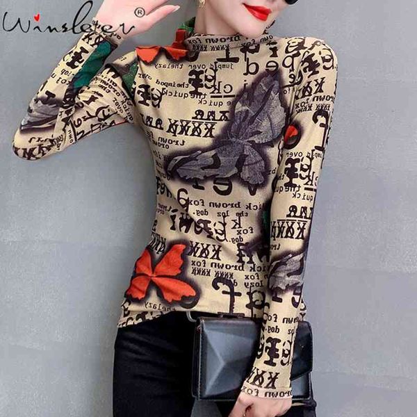 women's t-shirt fall winter european clothes t-shirt mesh print turtleneck women ropa mujer long sleeve bottoming shirt, White
women's t-shirt fall winter european clothes t-shirt mesh print turtleneck women ropa mujer long sleeve bottoming shirt, White