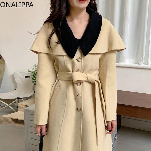 women's wool & blends onalippa 2021 women autumn winter french hepburn style lapel contrast color shawl design lace-up long double-side, Black
women's wool & blends onalippa 2021 women autumn winter french hepburn style lapel contrast color shawl design lace-up long double-side, Black