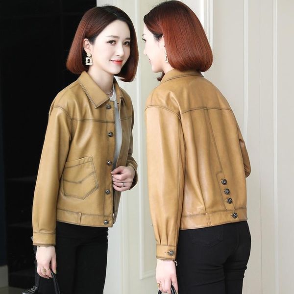 women's leather & faux genuine jacket autumn short sheepskin coat korean womens clothes chaqueta cuero mujer sqq591, Black
women's leather & faux genuine jacket autumn short sheepskin coat korean womens clothes chaqueta cuero mujer sqq591, Black