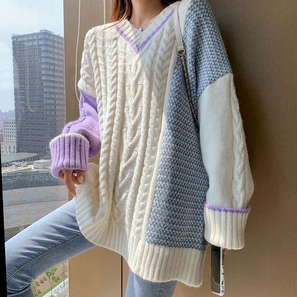 women's sweaters sweater women retro loose outside wear lazy style v-neck japanese fall clothes for 2021 fashion se, White;black
women's sweaters sweater women retro loose outside wear lazy style v-neck japanese fall clothes for 2021 fashion se, White;black