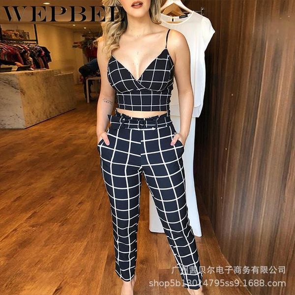 elegant plaid tracksuit casual womenpant sling crop high waist with belt ladies clothing suit two piece set, White
elegant plaid tracksuit casual womenpant sling crop high waist with belt ladies clothing suit two piece set, White
