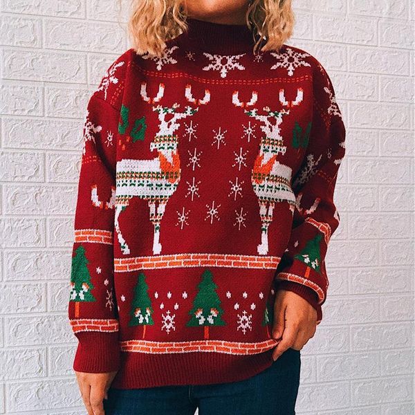 women's sweaters causal women winter pullover long sleeve turtleneck sweater christmas tree reindeer pattern oversized loose knitwear, White;black
women's sweaters causal women winter pullover long sleeve turtleneck sweater christmas tree reindeer pattern oversized loose knitwear, White;black
