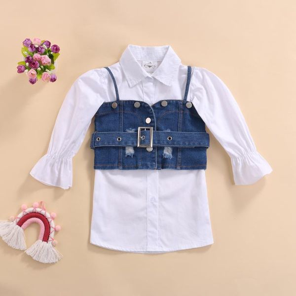 clothing sets pudcoco 1-6y toddler girl 2pcs suit fall outfits long sleeve button down shirt dress + strap denim vest set, White
clothing sets pudcoco 1-6y toddler girl 2pcs suit fall outfits long sleeve button down shirt dress + strap denim vest set, White