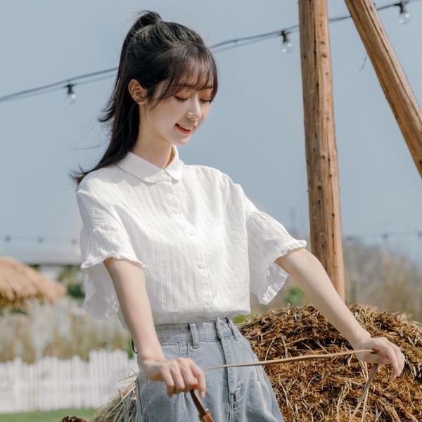 women's blouses & shirts women 2021 summer fashion solid color ruffled female short-sleeved thin ladies single breasted casual n193, White
women's blouses & shirts women 2021 summer fashion solid color ruffled female short-sleeved thin ladies single breasted casual n193, White