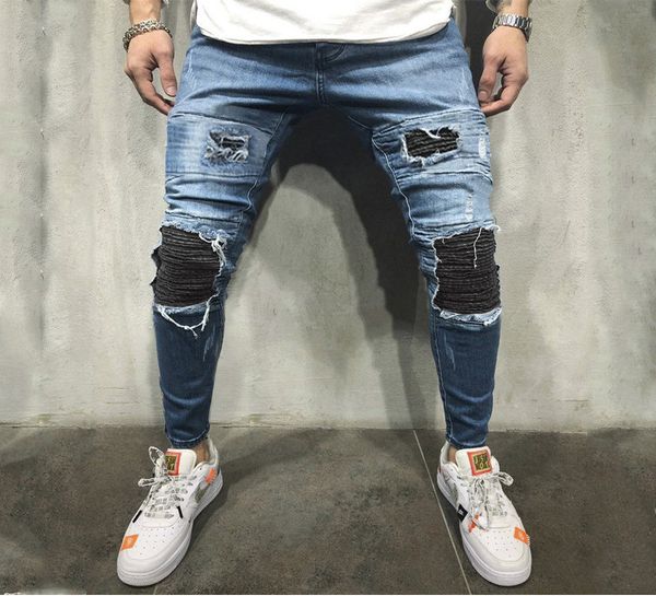 men's designer knee holes mens distrressed pencil pants casual skinny old school high fashion regular jeans, Blue
men's designer knee holes mens distrressed pencil pants casual skinny old school high fashion regular jeans, Blue