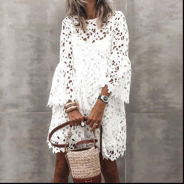 women womens dresses hollow out lace flared sleeve ruffles dress spring summer casual white loose two pieces mini party vestidos, Black;gray
women womens dresses hollow out lace flared sleeve ruffles dress spring summer casual white loose two pieces mini party vestidos, Black;gray