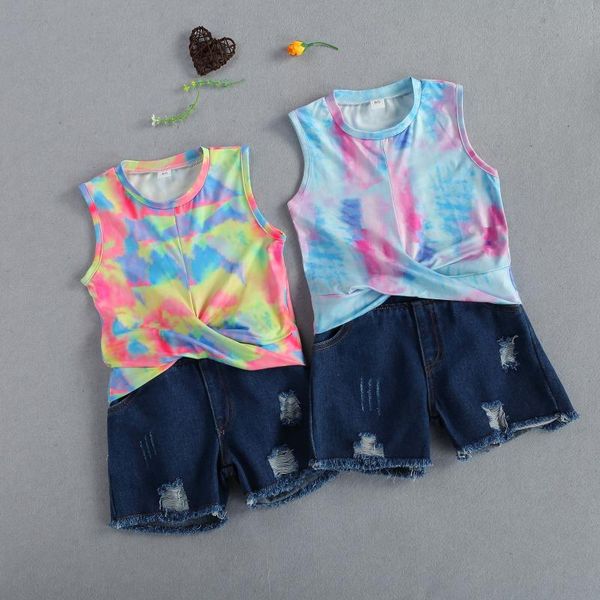 2-7y summer infant girls clothes sets 2pcs tie-dye printed sleeveless vest denim shorts clothing, White
2-7y summer infant girls clothes sets 2pcs tie-dye printed sleeveless vest denim shorts clothing, White