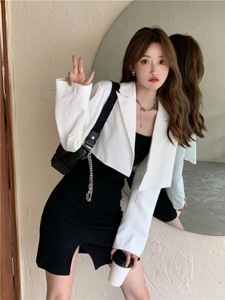 women's suits & blazers suit jacket summer small loose temperament thin and all-matching white short women blazer set, White;black
women's suits & blazers suit jacket summer small loose temperament thin and all-matching white short women blazer set, White;black