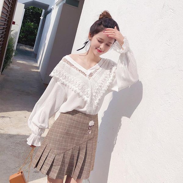 women's blouses & shirts female spring summer 2021 fashion lantern sleeve lace patchwork ruffles v neck long women, White
women's blouses & shirts female spring summer 2021 fashion lantern sleeve lace patchwork ruffles v neck long women, White
