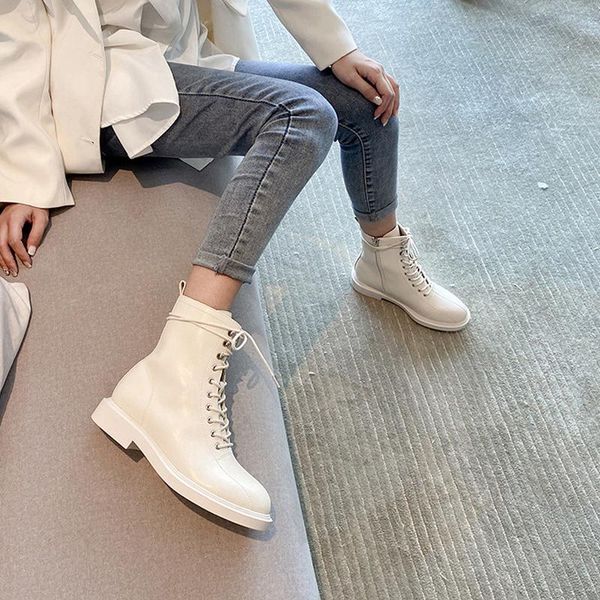 white pu leather autumn motorcycle platform ankle boots women low heel thick with short booties high combat shoes, Black
white pu leather autumn motorcycle platform ankle boots women low heel thick with short booties high combat shoes, Black