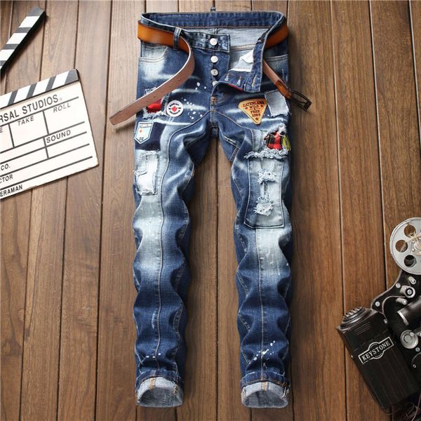 ragged spring summer new paint stitches men slim stretch jeans borrowed bedelain broek european american, Blue
ragged spring summer new paint stitches men slim stretch jeans borrowed bedelain broek european american, Blue