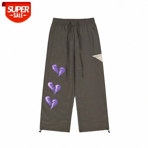 love printing stitching casual trousers men's retro loose straight-leg pants elastic waist drawstring #oe41, Black
love printing stitching casual trousers men's retro loose straight-leg pants elastic waist drawstring #oe41, Black