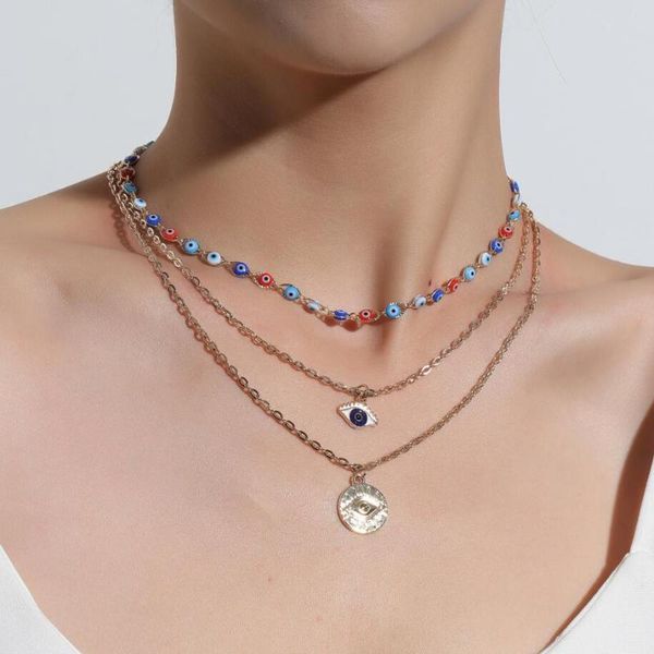 chains evil eyes beads linked multi chain layered women`s fashion short necklace, Silver
chains evil eyes beads linked multi chain layered women`s fashion short necklace, Silver