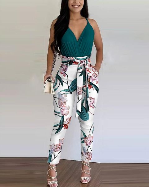 women's two piece pants plain ruched sleeveless v neck & floral print colorblock set with belt summer women 2 pieces femme casual outfi, White
women's two piece pants plain ruched sleeveless v neck & floral print colorblock set with belt summer women 2 pieces femme casual outfi, White