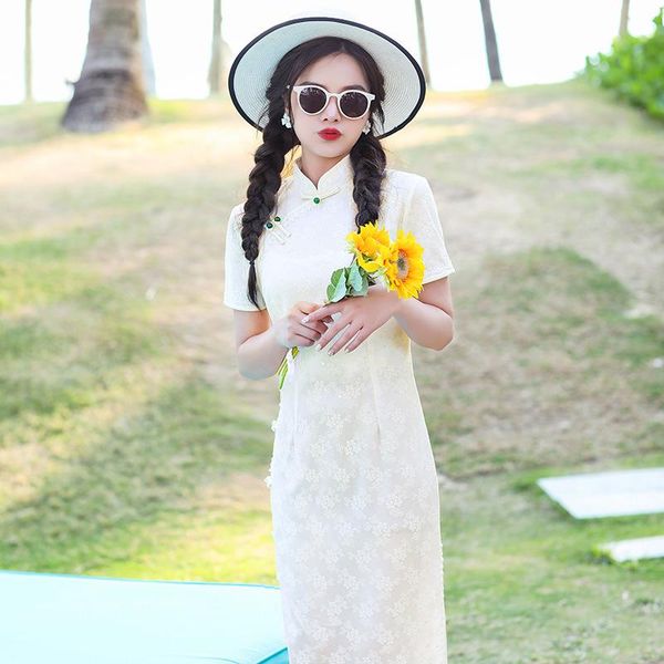 ethnic clothing chinese style formal dress women short sleeve qipao vintage elegant white lace cheongsam, Red
ethnic clothing chinese style formal dress women short sleeve qipao vintage elegant white lace cheongsam, Red