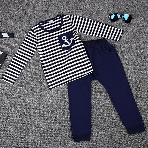 spring kids clothes, navy long sleeve pullover striped sports suit, casual boys clothing set, White
spring kids clothes, navy long sleeve pullover striped sports suit, casual boys clothing set, White